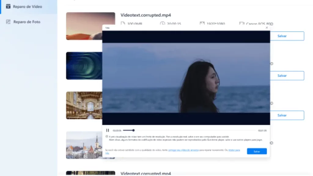 Arquivo de vídeo corrompido exibido em tela de computador